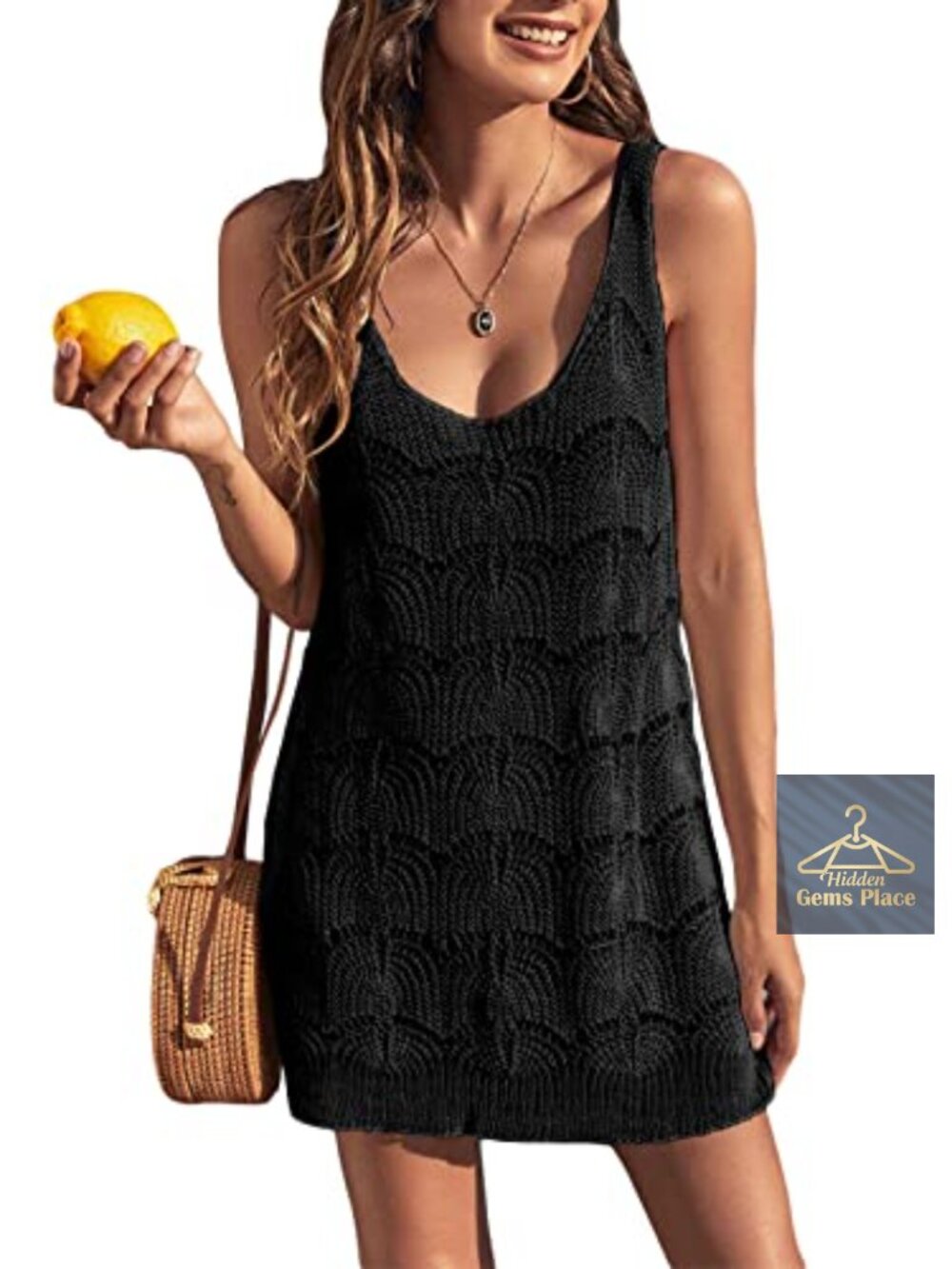 Womens Sheer Mesh Crochet Swim Cover Up Mini Dress Beach Swimwear